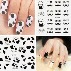Black White Feather Mustache Lady Design Nail Sticker Decal