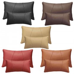 Car Headrest Lumbar Waist Seat Pillow PU Leather Travel Soft Cushion Support
