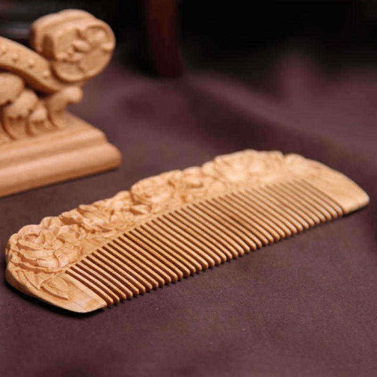 Carved Wooden Comb Natural Peach Wood Anti-Static Massage Comb Retro Chinese Style Combs