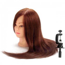 Coffee 100% Real Human Hair Training Head Cutting Practice Mannequin Clamp Holder Hairdressing