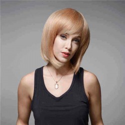 Elegant Human Hair Wig Side Bang Wave Virgin Remy Mono Top Capless 32cm