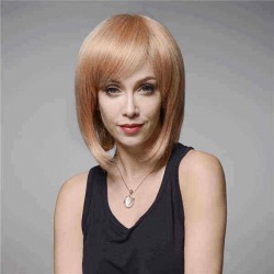 Elegant Human Hair Wig Side Bang Wave Virgin Remy Mono Top Capless 32cm