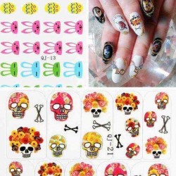 Flower Skull Rabbit Design Nail Sticker Decal
