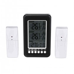 GEMITTO 2 in 1 Wireless Digital Alarm Thermometer LCD Display Outdoor Indoor Temperature Alarm with 2 Sensor