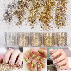 Gold Nail Art Glitter Dust Powder Silver Sequins Sheets Tips Manicure 3D Decoration Set