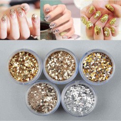 Gold Nail Art Glitter Dust Powder Silver Sequins Sheets Tips Manicure 3D Decoration Set