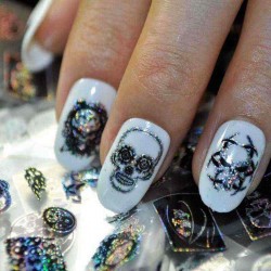 Halloween Laser Skull Nail Stickers Decals Gorgeous Foils Wraps Manicure Decoration Zombie Design