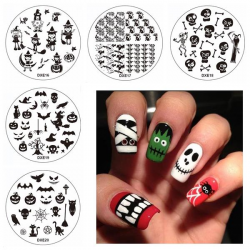 Halloween Nail Art Stamping Set Broom Owl Ghost Witch DIY Tips Designs Printing Template Plate