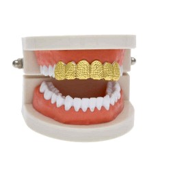 Hip Hop Plated Gold Braces Cut Face Cross Texture Teeth Real Gold Plating Teethgrillz Teeth Mould