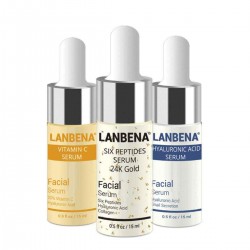 LANBENA 3pcs Hyaluronic Acid Serum Six Peptides Serum 24K Gold Anti-Aging Vitamin E