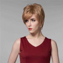 Lady Short Cool Straight Human Hair Wig Virgin Remy Mono Top Capless Side Bang Women 14 Colors