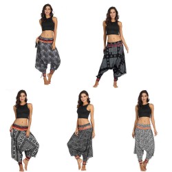 Large Size National Wind Digital Printing Women's Fitness Beam Feet Loose Yoga Pants Lantern Tide