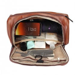 Leather Toiletry Bag Men Large Shaving Brush Cosmetic Travel Kits Organizer Case