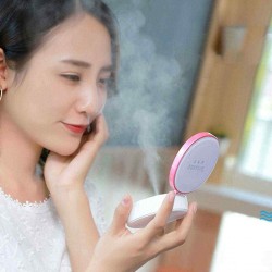 LuckyFine 4 In 1 Mini Nano-Mist Cold Sprayer Facial Humidifier With Makeup Mirror Light Power Bank