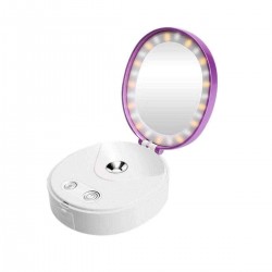 LuckyFine 4 In 1 Mini Nano-Mist Cold Sprayer Facial Humidifier With Makeup Mirror Light Power Bank