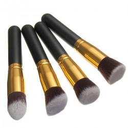 Luckyfine 4pcs Soft Makeup Brushes Set Wooden Handle Blush Face Foundation Powder Cosmetic Tool