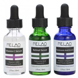 Melao 3pcs Vitamin C Retinol Hyaluronic Acid Serum Kit Green Tea Jojoba Oil Tighten Rejuvenating