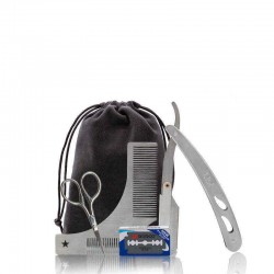 Men Beard Shaving Set Straight Razor Shaver wih Pouch Stainless Steel Blade Replacement