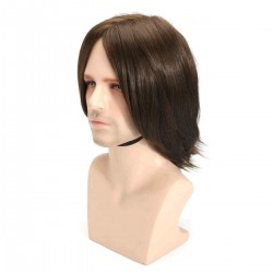 Men Brown Hair Wig Cosplay Natural Net Cap Medium Long Heat Resistant High Temperature Fiber