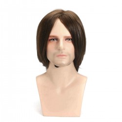 Men Brown Hair Wig Cosplay Natural Net Cap Medium Long Heat Resistant High Temperature Fiber