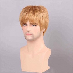 Men Human Hair Wigs Golden Brown with Blonde Short Mono Top Male Virgin Remy Capless