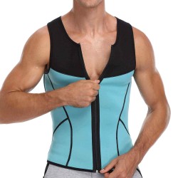 Mens Neoprene Patchwork Sweating Suits Breathable Zipper Up Bodybuilding Sport Tank Tops