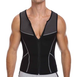 Mens Neoprene Patchwork Sweating Suits Breathable Zipper Up Bodybuilding Sport Tank Tops