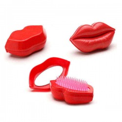 Mini  Red Lips Comb Detangling Prevent Electrostatic Health Hairbrush With Mirror