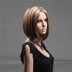 NAWOMI 100% Kanekalon Ultra Straight Synthetic Hair Wig Middle Bang Capless Elegant Charming Soft