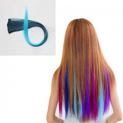 NAWOMI 1Pcs 2 Clip In Blue Ombre Heat Friendly Resistant Synthetic Hair Extension Hair Piece