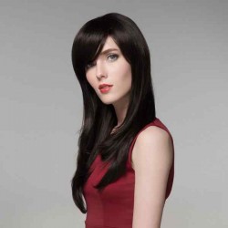 Natural Long Virgin Remy Medium Side Bang Capless Mono Top Human Hair Wig 8 Colors