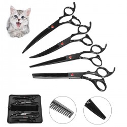 Pet Cat Dog Grooming Kit 7 Inch Scissors Hair Cutting Curved Thinning Shears Comb