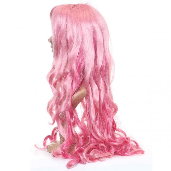 Pink Long Wavy Bangs Cosplay High-temperature Fiber Wig With Cap
