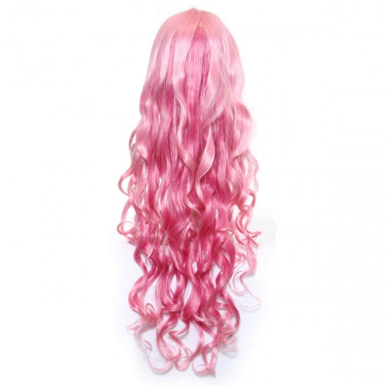 Pink Long Wavy Bangs Cosplay High-temperature Fiber Wig With Cap
