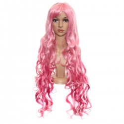 Pink Long Wavy Bangs Cosplay High-temperature Fiber Wig With Cap