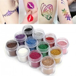 Pink Purple Nail Art Acrylic Glitter Powder Dust Tips Eyeshadow Body Face Decoration Tool 12 Colors