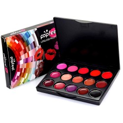 Popfeel 15 Colors Lip Gloss Palette Professional Nude Lipstick Tint Mini Makeup Plate