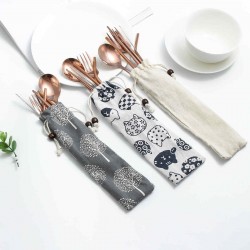 Portable Reusable Stainless Steel Coffee Tea Milk Drinking Straw Cleaning Brush Fork Spoon Box Set