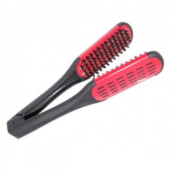 Red Hairdressing Straightener Ceramic Hair Straightening Double Brush