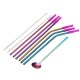 Reusable Silicone Tips Cover Stainless Steel Straight Straw Cruved Drink Straws Spoon with Cleaning Brushes Reusable Silicone Tips Cover Stainless Steel Straight Straw Cruved Drink Straws Spoon with Cleaning Brushes