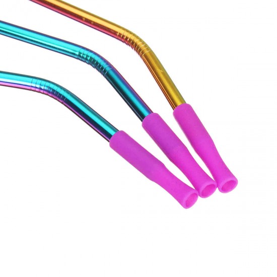 Reusable Silicone Tips Cover Stainless Steel Straight Straw Cruved Drink Straws Spoon with Cleaning Brushes Reusable Silicone Tips Cover Stainless Steel Straight Straw Cruved Drink Straws Spoon with Cleaning Brushes