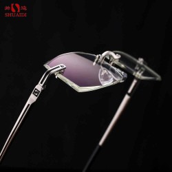 SHUAIDI® Rimless Men Glasses Anti Blue Rays Radiation Computer Optical Resin Clear Transparent Lens Frameless Eyeglasses with Case