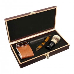 Shaver Kit Cut Throat Straight Razor Shaving Brush Leather Strop Wood Box Gift