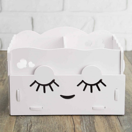 Smiling Face Cute Wooden White Makeup Organizer Neat Table Collecting Case Cosmetics Tools Smiling Face Cute Wooden White Makeup Organizer Neat Table Collecting Case Cosmetics Tools