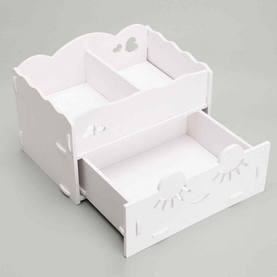 Smiling Face Cute Wooden White Makeup Organizer Neat Table Collecting Case Cosmetics Tools Smiling Face Cute Wooden White Makeup Organizer Neat Table Collecting Case Cosmetics Tools