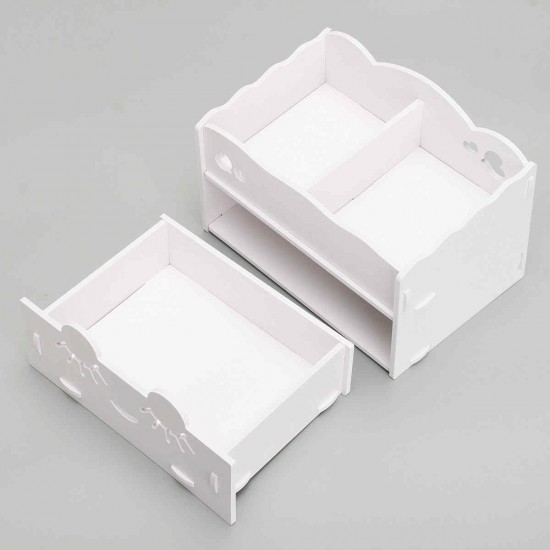 Smiling Face Cute Wooden White Makeup Organizer Neat Table Collecting Case Cosmetics Tools Smiling Face Cute Wooden White Makeup Organizer Neat Table Collecting Case Cosmetics Tools