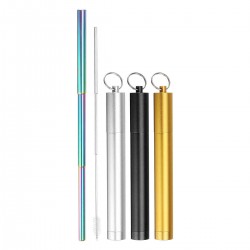 Stainless Steel Portable Reusable Collapsible Drinking Straw and Cleaning Brush