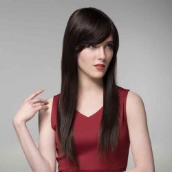 Straight Long Human Hair Side Bang Wig Virgin Remy Mono Top Capless 8 Colors