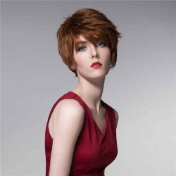 Straight Short Human Hair Wigs Cool Side Bang Virgin Remy Mono Top Capless Unique 14 Colors