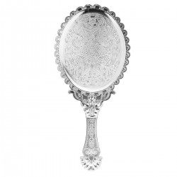 Vintage Repousse Oval Makeup Floral Mirror Hand Held Mirrors Silver Cosmetic